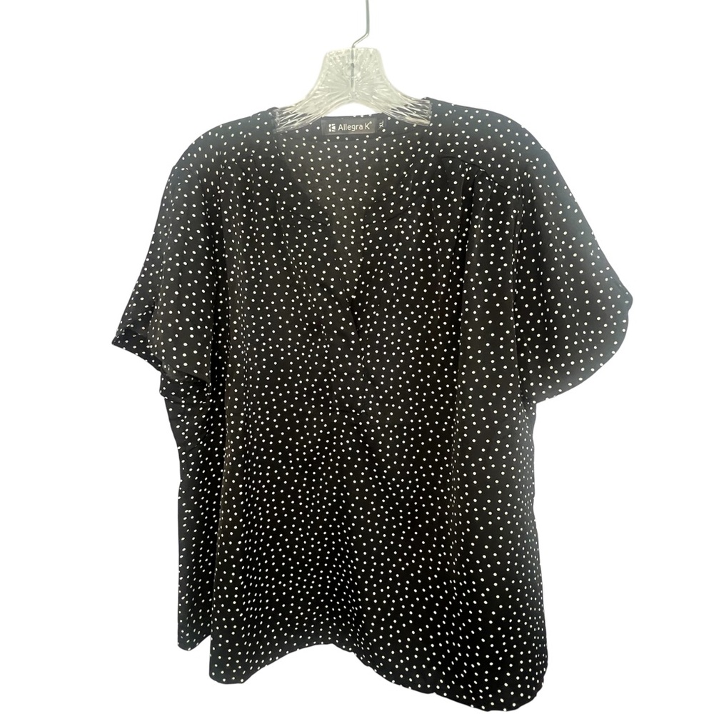 Black Ladies Blouse with White Polka Dots-XLarge